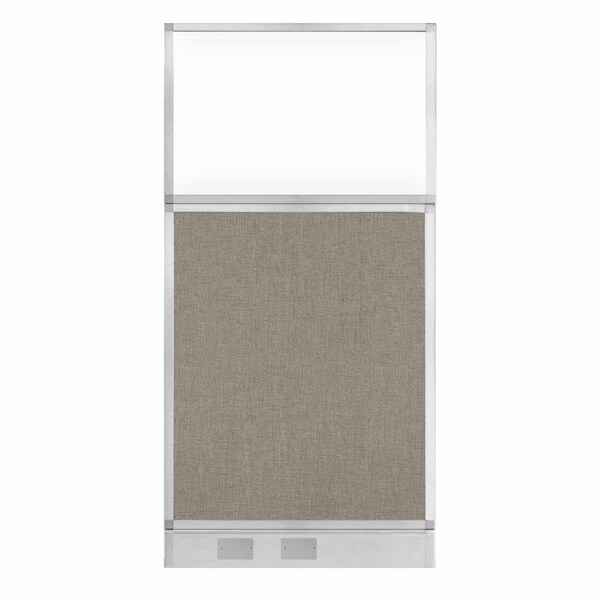 Hush Panel Cubicle Partition 3' x 6' W/ Window Warm Pebble Fabric Clear Window W/ Cable Channel